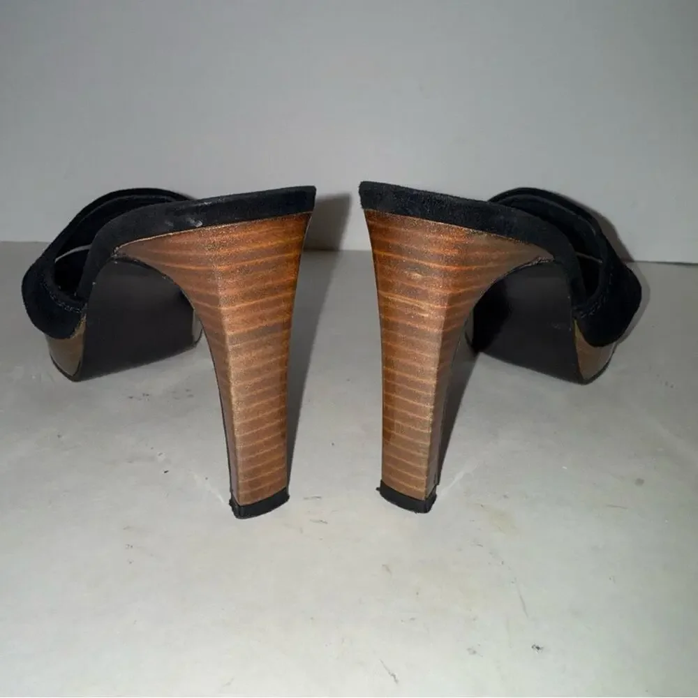 VINTAGE STUART WEITZMAN Platform Sandals 90s Suede Wooden Heel Sandals 8.5